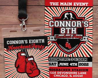Boxing ticket invitation, Knockout invite, Boxing birthday party, Boxing, Boxing baby shower, Sports party, digital files only