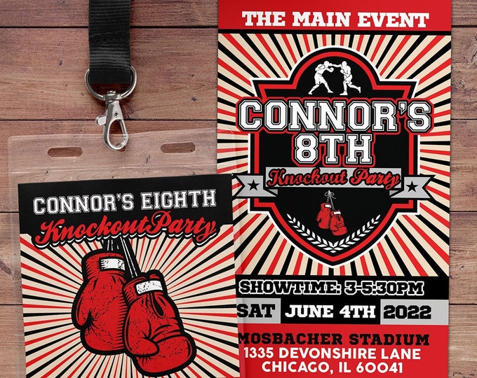 Boxing ticket invitation, Knockout invite, Boxing birthday party, Boxing, Boxing baby shower, Sports party, digital files only