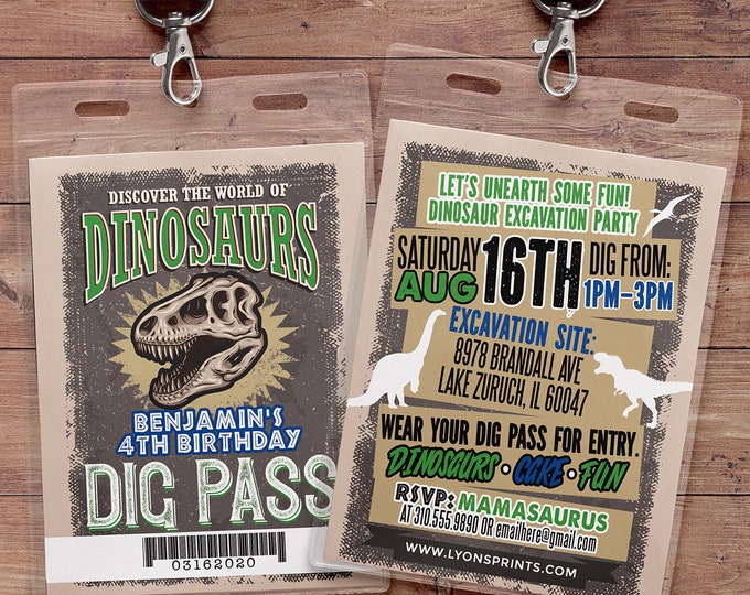 Dinosaur Dig Party Invitation, Dinosaur Birthday Boy Invitation, Boy Birthday Party, Dino Skeleton and Bones - Archaeologist, Fossil