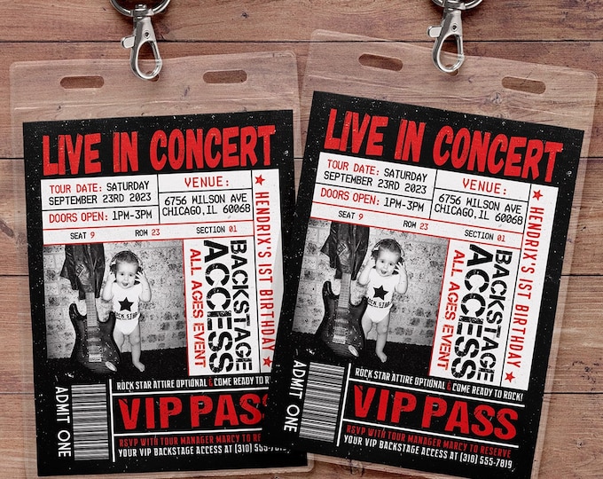 VIP pass invitation, backstage pass, VIP invitation, birthday invite, Rockstar Birthday invite, concert ticket invitation, Rockstar party