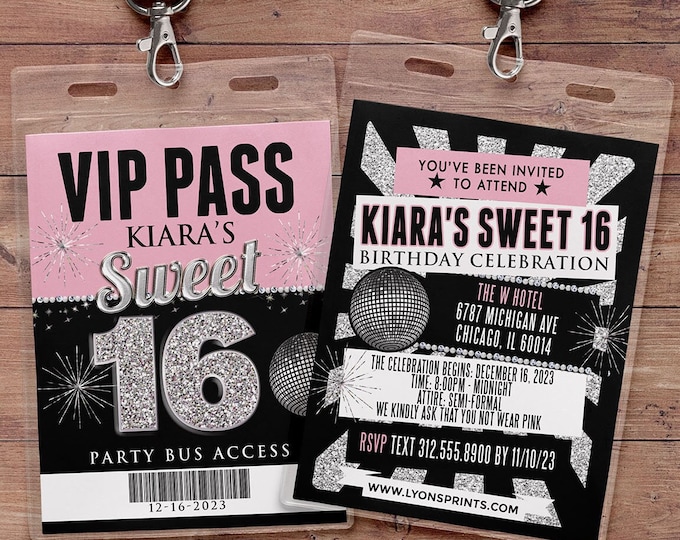 VIP PASS, Limo pass, Birthday party, 21st birthday, backstage pass, cocktail party, birthday invitation, pop star, bachelor, party bus