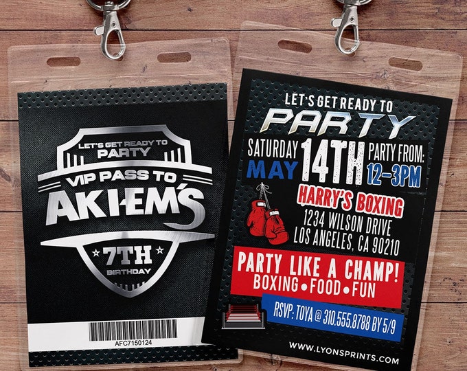 Boxing invitation, Boxing party, Ticket Birthday Invitation, boy's birthday, 30th, 40th, boxing, fighting, wrestling party, VIP pass