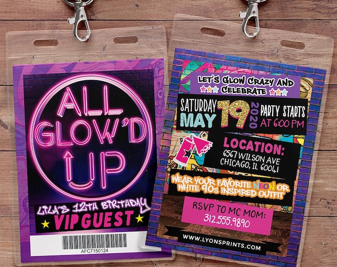 All Glow'd Up Glow Party Birthday Invitation, Glow In the Dark Party Invite, Neon Glow Party Invite, Glow Party, neon birthday, neon party
