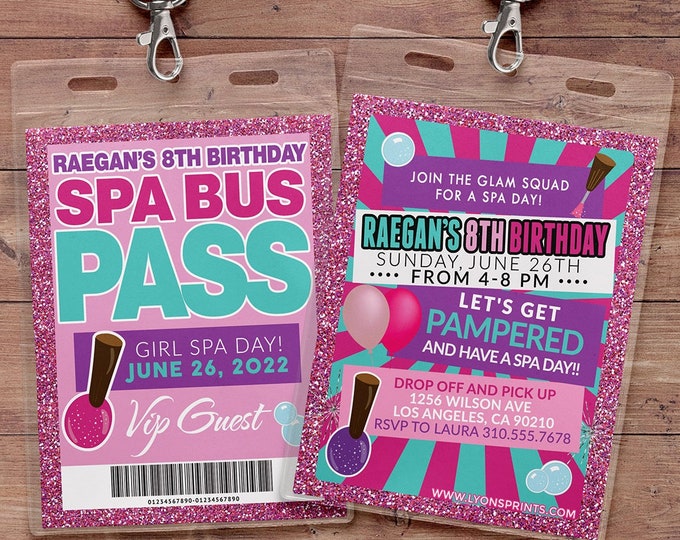 Limo party, spa bus, party bus pass, Spa party, primping, Pop star, Rock Star VIP pass, birthday party invitation, Digital files