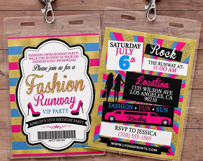 Rock the Runway, ticket birthday party invitation- popstar invitation-  rockstar party, fashion birthday, zebra print, high fashion, runway