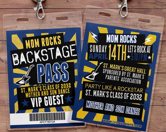 School dance invitation, Rockstar invite, VIP PASS, backstage pass, concert ticket, birthday invitation, wedding, baby shower, party favor