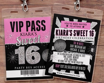 VIP PASS, Limo pass, Birthday party, 21st birthday, backstage pass, cocktail party, birthday invitation, pop star, bachelor, party bus