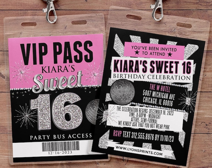 VIP PASS, Limo pass, Birthday party, 21st birthday, backstage pass, cocktail party, birthday invitation, pop star, bachelor, party bus