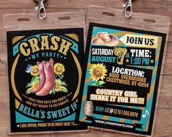 Country music, western, VIP pass, Sweet 16 invite, VIP pass invitation, Birthday invitation, pop star, rockstar birthday, cowgirl boots,