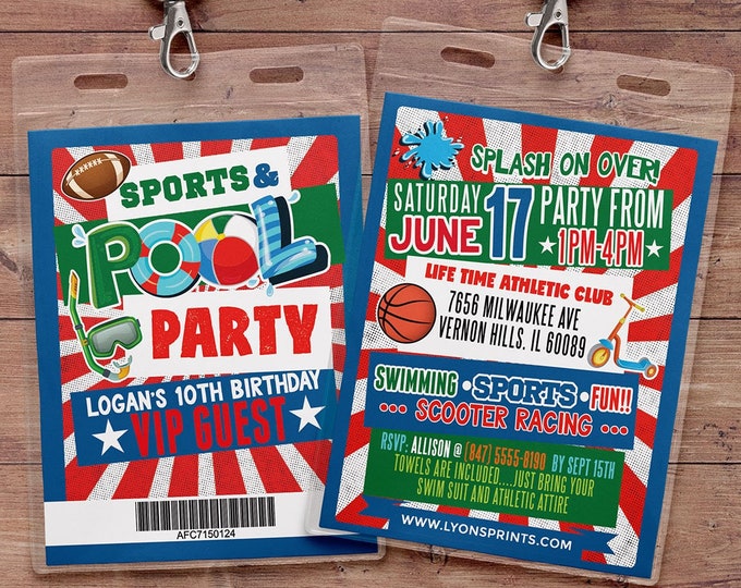 Pool party invitation,  Pool Party Invite - Sports party invitation - Summer Birthday Invite - Swimming Pool - swimming party