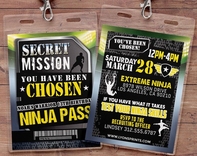Army Invitation, warrior invitation, Ninja invite, paintball invitation, gymnastics Invitation, Military Party, Boot Camp,Obstacle course