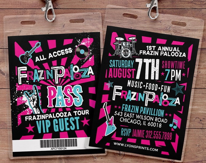 Rock Star, VIP PASS, backstage pass, Vip invitation, birthday, pop star, rock star birthday, roller-skate party VIP, 80's