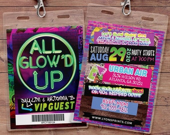 All Glow'd Up Glow Party Birthday Invitation, Glow In the Dark Party Invite, Neon Glow Party Invite, Glow Party, neon birthday, neon party