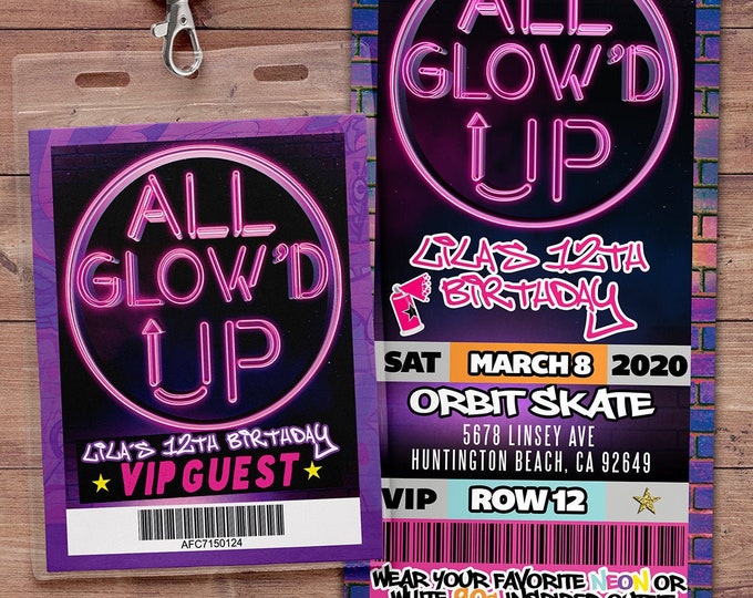 All Glow'd Up Glow Party Birthday Invitation, Glow In the Dark Party Invite, Neon Glow Party Invite, Glow Party, neon birthday, neon party