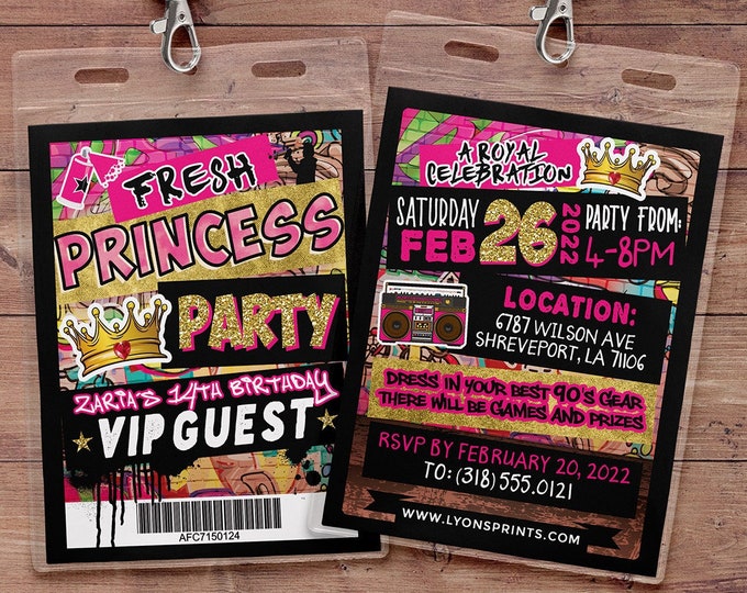 Fresh Prince invite, hip hop invite, Graffiti, birthday, 90's party, 80's party, throwback party, hip hop baby shower invite