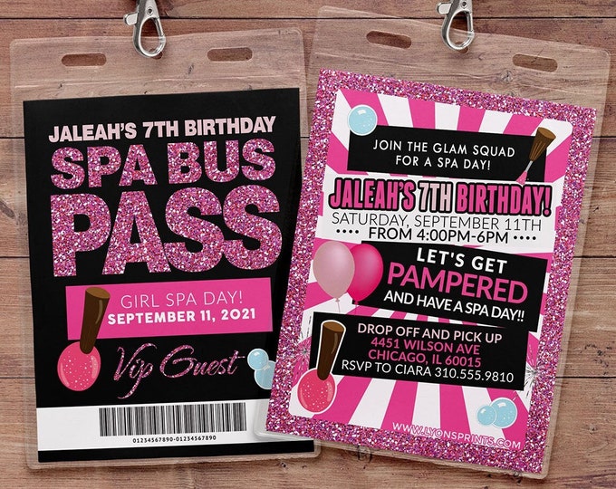 Limo party, spa bus, party bus pass, Spa party, primping, Pop star, Rock Star VIP pass, birthday party invitation, Digital files