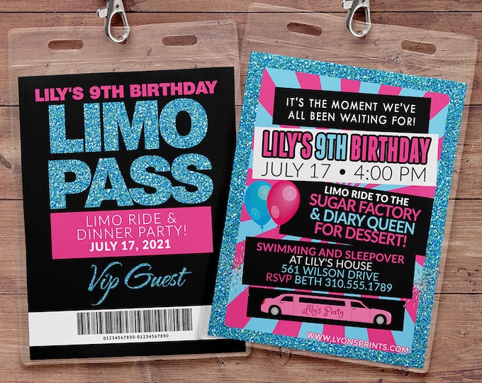 VIP PASS, Limo pass, Birthday party, 21st birthday, backstage pass, birthday invitation, wedding, bachelor, party bus, Digital files
