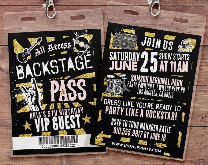 Punk Rock, VIP PASS, backstage pass, Vip invitation, birthday, pop star, rock star birthday, roller-skate party VIP, 80s, Digital files