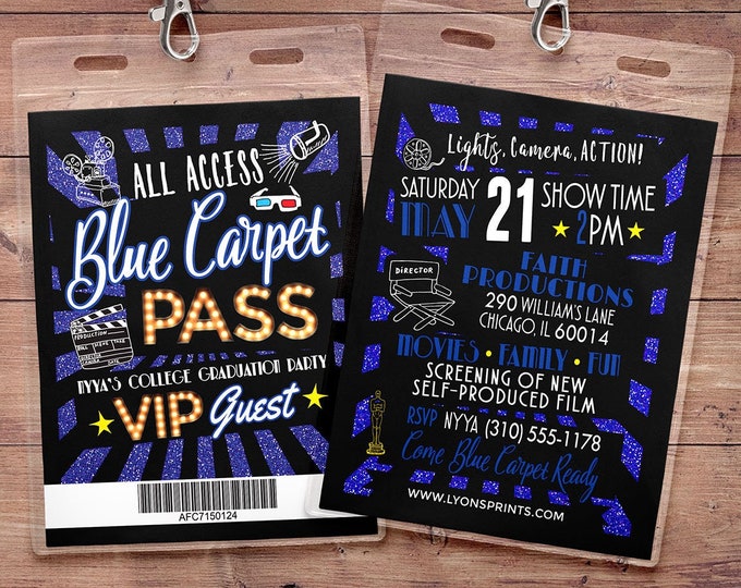 Hollywood Birthday, Sweet 16, VIP pass, graduation, Vip invitation, birthday invitation, red carpet, glitter, movie, film, Digital files