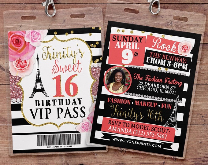 Paris fashion invite, Sweet 16 birthday invitation, Girl's birthday party, Sweet 16, Paris, Eiffel tower,  Digital files only