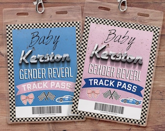 Gender reveal passes, Retro Race Car, Pitt Pass, Vintage Race Car, Race Car Birthday, VIP pass, baby shower, burnouts or bows