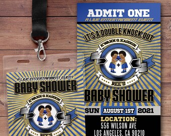 Baby shower uitnodiging, boksen Gender Reveal, jongen of meisje, Gender Reveal knock-out, uitnodiging, boksen uitnodiging, knock-out, Twins