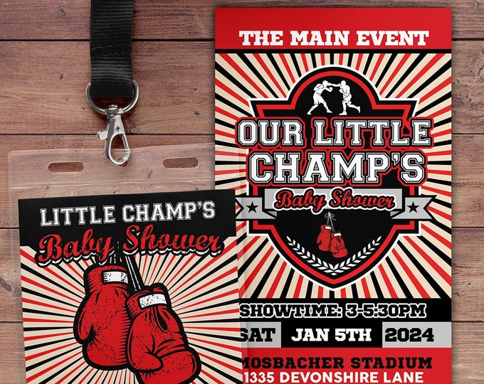 Boxing ticket invitation, Knockout invite, Boxing baby shower party, Boxing, Boxing baby shower, Sports party, gender reveal invite