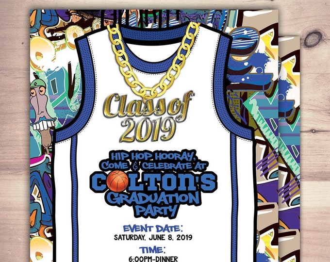 Hip hop graduation invite, Birthday, Baby Shower, 90s, invitation, Graffiti, basketball, 90s party, HipHop birthday