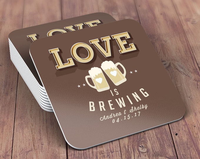 Digital logo file, Love is brewing, Coed wedding shower decor, Beer theme, couples shower, BBQ, party, bridal shower, wedding, coaster