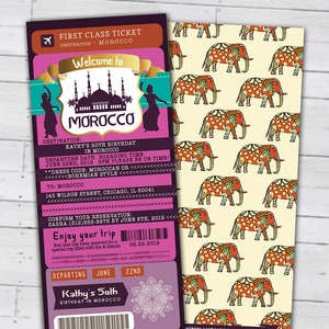 Morocco, Arabian, Passport and ticket, birthday invitation, Girl birthday, travel birthday party invitation, birthday, ethnic, Morocco theme