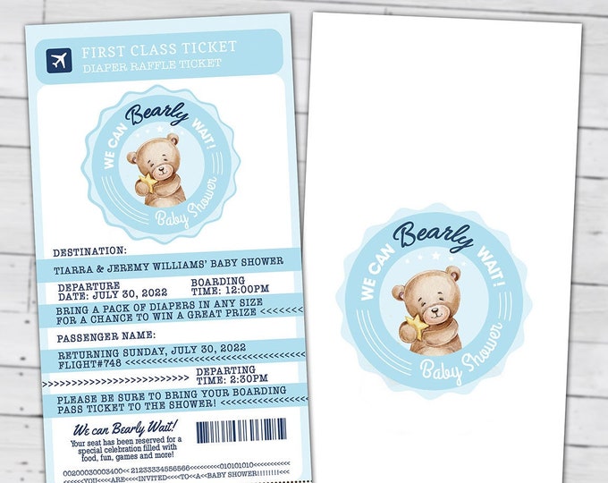 Teddy Bear Baby Shower Invitation, We can Bearly Wait, Bearly Wait Baby Shower Invitation, passport invitation