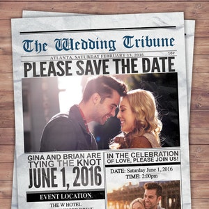Newspaper save the date, wedding Invite/Bridal Shower invitation,  bridal shower invitation, wedding invitation, vintage, unique