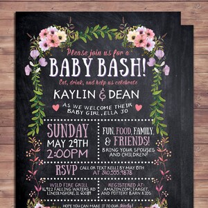 Floral, rustic, BOHO, BabyQ chalkboard couples co-ed Baby Shower BBQ invitation, baby q, boy girl- baby is brewing, baby girl shower