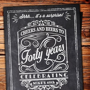 Cheers and Beers Birthday Party Invitation, Chalkboard invite, 30th, 40th ,50th, 60th, 70th, rustic birthday invitation, BBQ invite