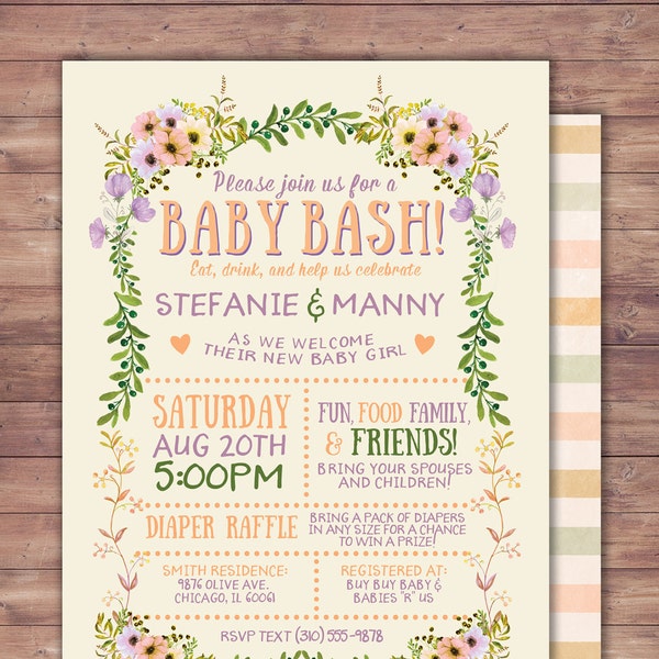 Floral, rustic, BOHO, BabyQ chalkboard couples co-ed Baby Shower BBQ invitation, baby q, boy girl- baby is brewing, baby girl shower