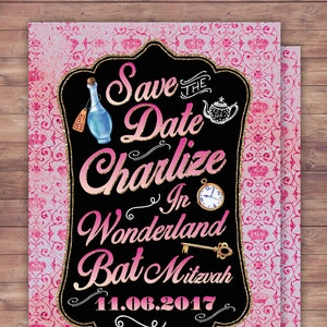 Save the date, Bat Mitzvah, Brautparty, Geburtstag, Hochzeit, Tea Party, Wonderland Einladung, Geburtstag, Babyparty