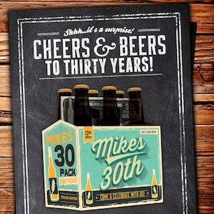 Cheers and Beers Birthday Invitation, Milestone Adult Invite (Digital Files)