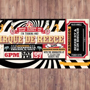Geburtstag- Zirkusticket-Karnevalsticket-Einladung - Vintage Zirkus, Retro, Ticketeinladung, Karneval, Zirkus-Geburtstagseinladung, first