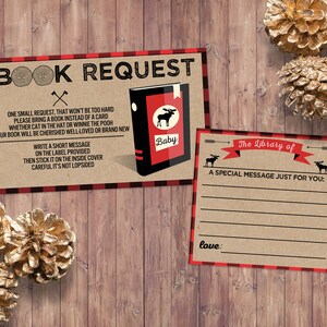 Book request, Lumberjack Baby Shower //  Buffalo Plaid Woodland Baby Shower Invitation // Lumberjack Invite // Rustic //  Moose