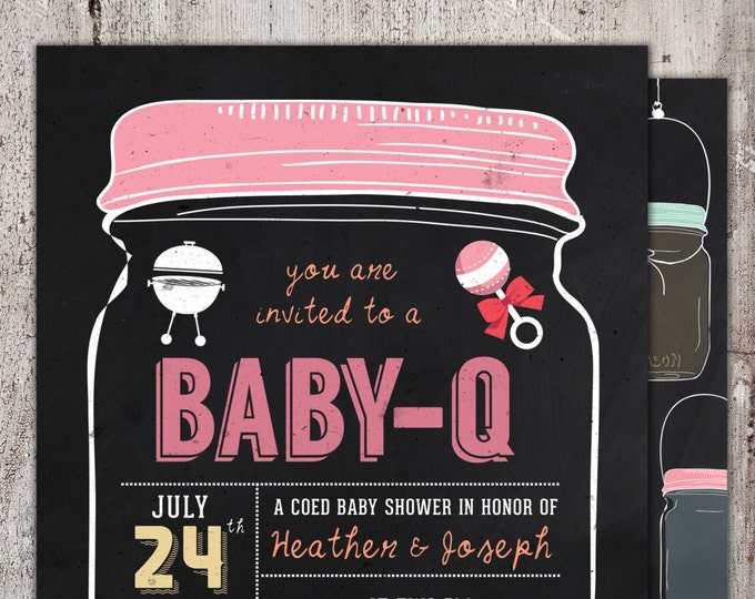 BABY Q Invitation, BabyQ Baby Shower Invitation, Backyard BBQ Invite, Co-Ed Baby Shower Invite