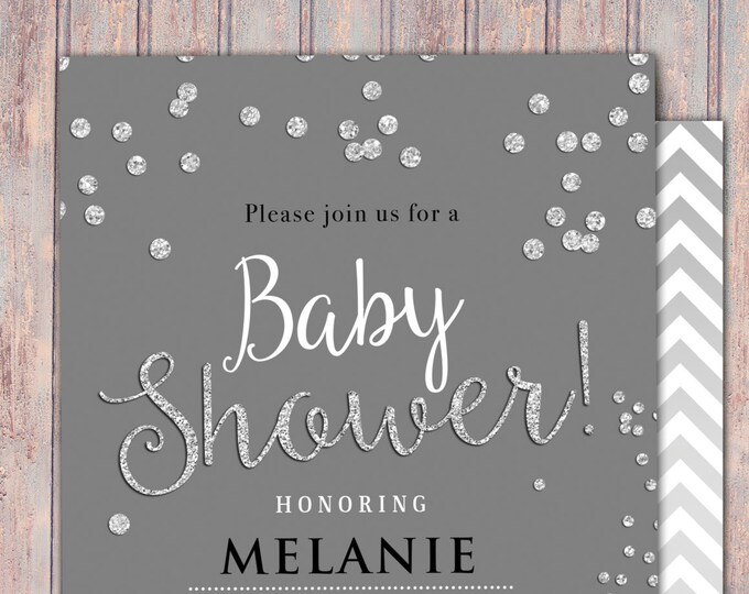 Glitter, confetti, elegant, modern baby Shower Invitation, silver, gold, Baby Shower, mod, baby boy, baby girl, glitter, confetti, BOHO