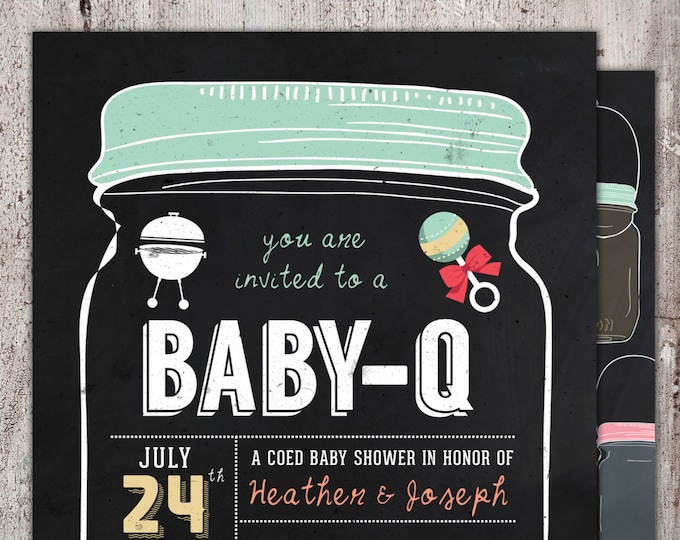 BABY Q Invitation, BabyQ Baby Shower Invitation,  Backyard BBQ Invite, Co-Ed Baby Shower Invite,
