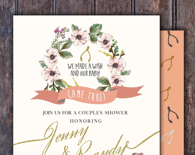 BOHO, wishbone, couples shower, Baby Shower Invitation, floral, co-ed shower, flowers, baby, co-ed baby shower, baby girl shower, tribal