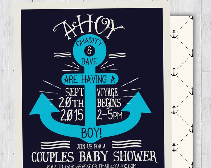 Nautical Baby Shower Invitation - Ahoy It's A Boy - DIY - Coed shower - Personalized invitation- Baby Shower invitation, couples shower