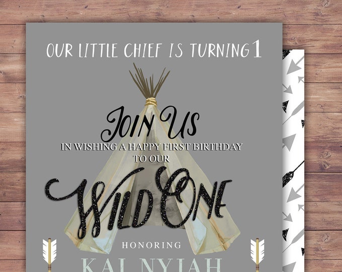 Wild one invite, Teepee Birthday Invitation, Boho invitation, Tribal, first birthday, 1st birthday, Boho birthday party, printable