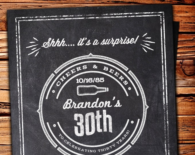 Cheers and Beers Birthday Party Invitation, Chalkboard invite, 30th, 40th ,50th, 60th, 70th, rustic birthday invitation, BBQ invite