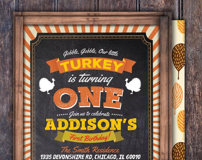 Turkey Thanksgiving Birthday Invitation Printable, Pumpkin birthday invitation -  Thanksgiving, Fall birthday, Gobble Gobble, Turkey