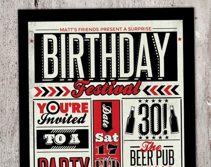 21st, 30th, 40th, 50th, 60th Surprise Beer Birthday Party Invitation