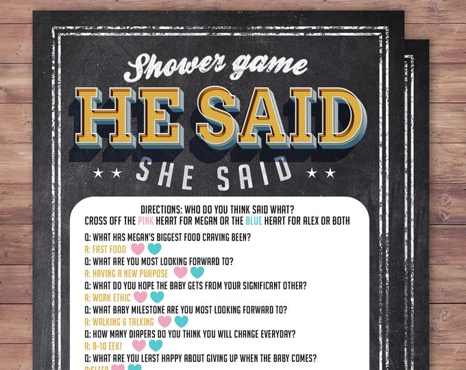 He said she said baby shower game, Baby is brewing, Coed baby shower, baby wishes card- Beer baby shower- couples baby shower