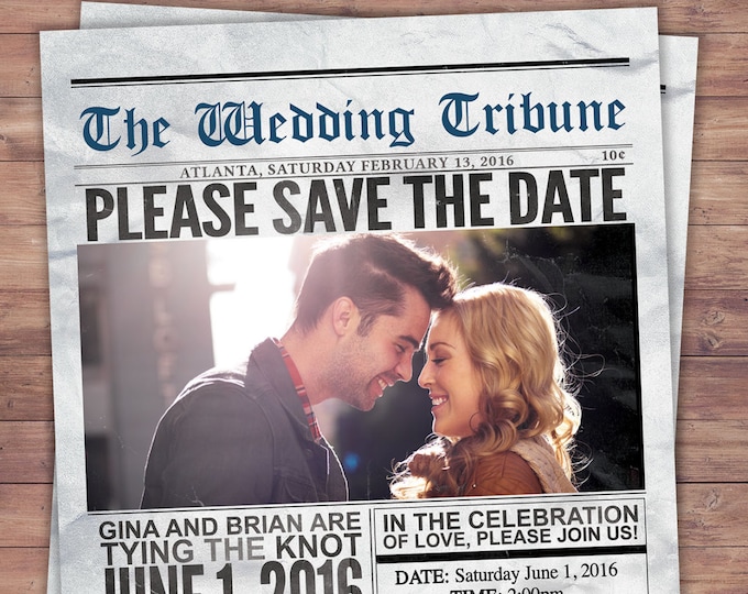 Newspaper save the date, wedding Invite/Bridal Shower invitation,  bridal shower invitation, wedding invitation, vintage, unique